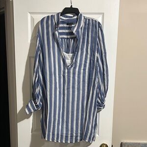 Banana Republic Blue and White Striped Long Sleeve Dress